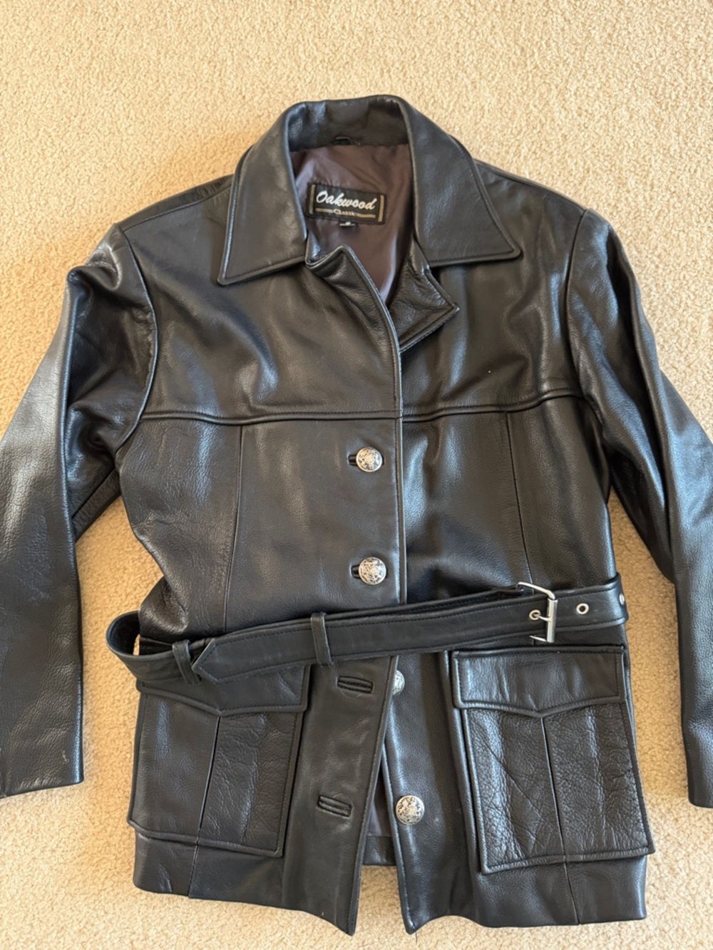 Oakwood Black Leather Belted Jacket